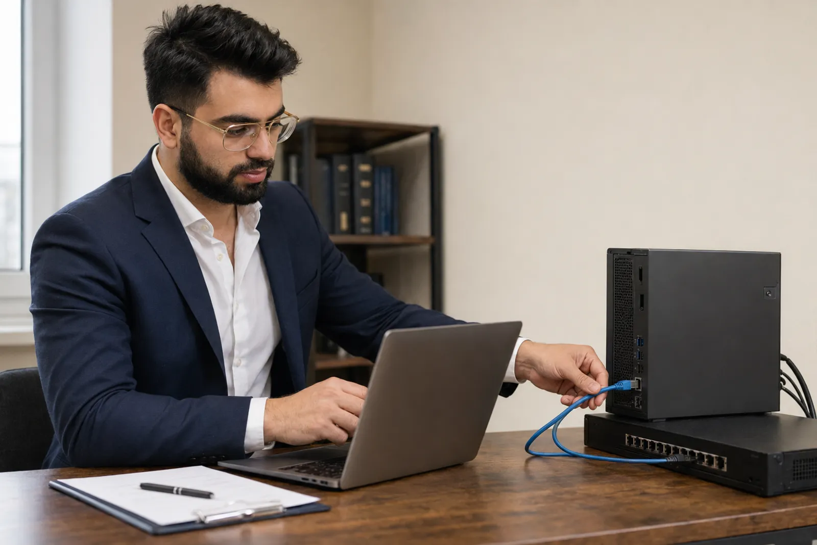 Offline-Abnahme des Verlass-Servers: das Netzwerkkabel wird am Kanzlei-Server gezogen, das System arbeitet weiter